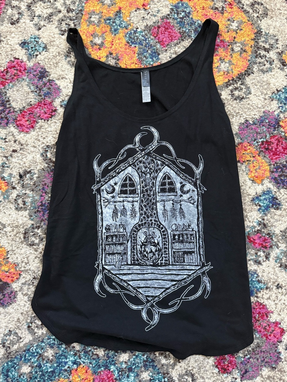 NWOT SOVRIN Hearthwitch Side Slit Tank Top Women’s Large Handprinted Magic Fairy